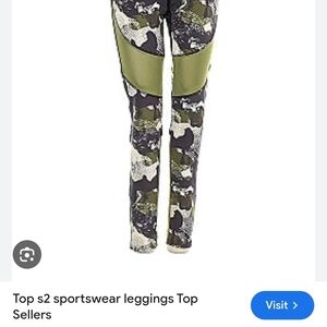 S2Sportswear Leggings Camo Green/Black With Mesh Insets Size Large NWT